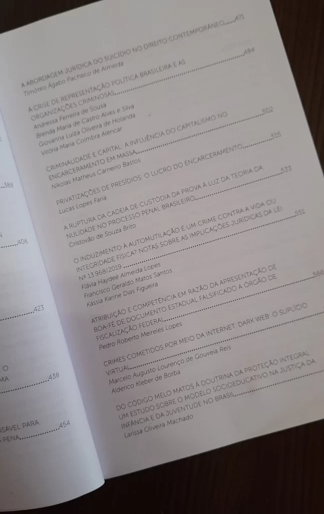 Sumário do Livro que tem o Artigo de Níkolas Bastos - Criminalidade e Capital: A Influência do Capitalismo no Encarceramento em Massa