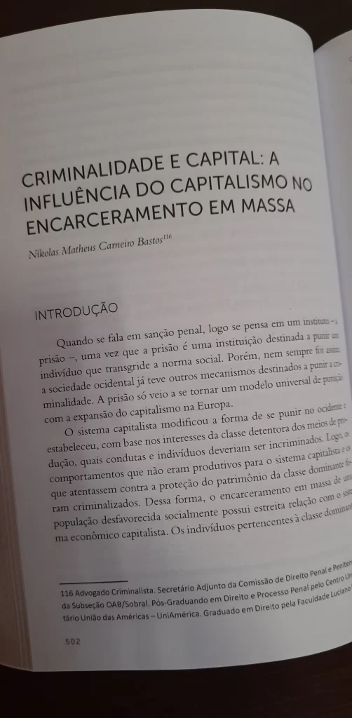 Página do Artigo de Níkolas Bastos - Criminalidade e Capital: A Influência do Capitalismo no Encarceramento em Massa